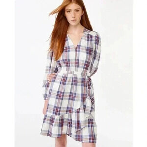 NWT Plaid Ruffle Faux Wrap Dress